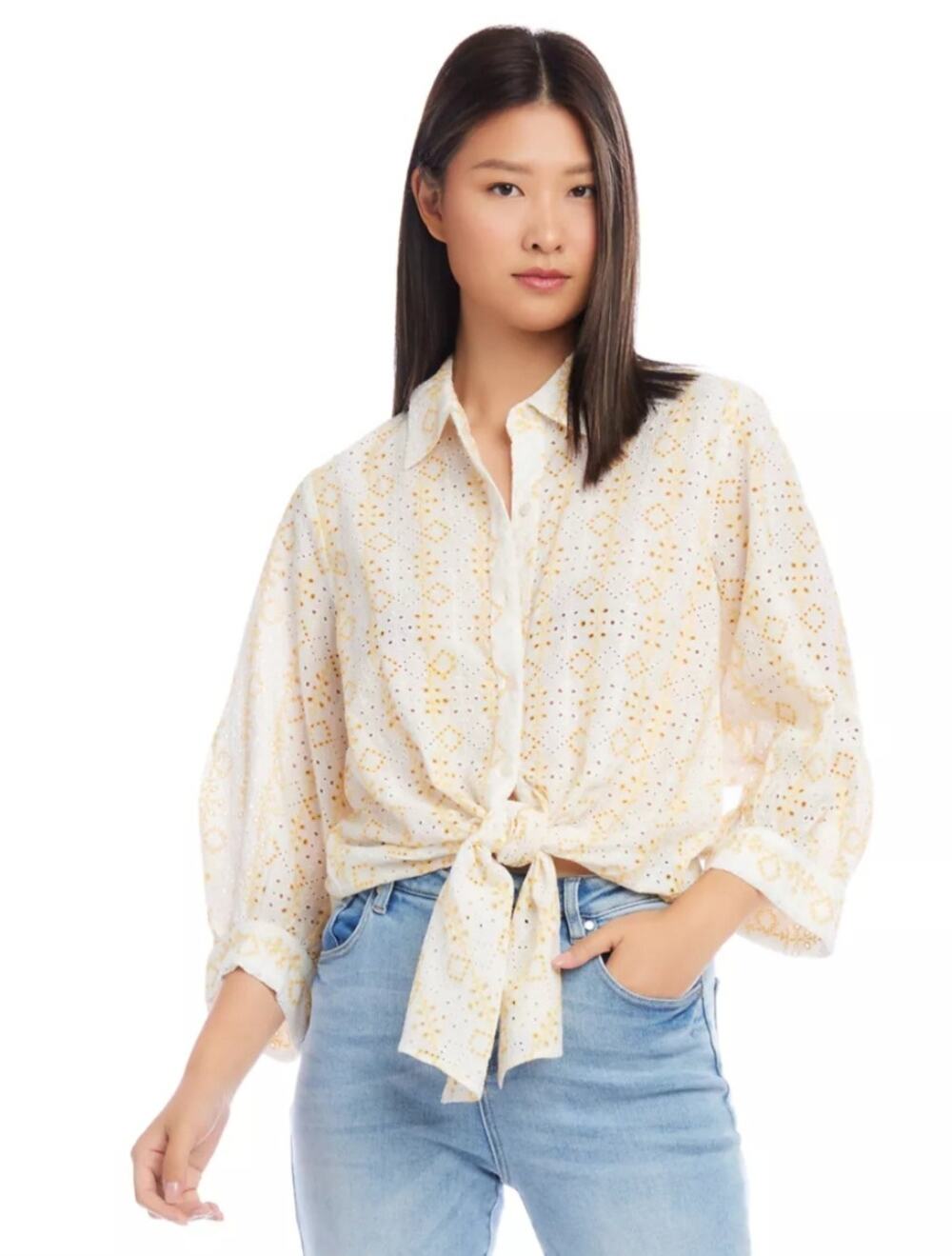 NWT Karen Kane tie-front button top MP